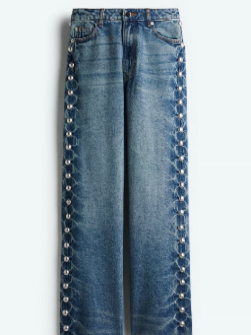 H&M Wide Leg Studded Jeans NWT Size 8 Blue Denim